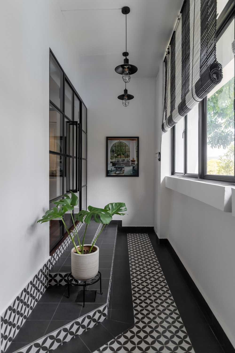 country courtyard with homogeneous tiles and flooring