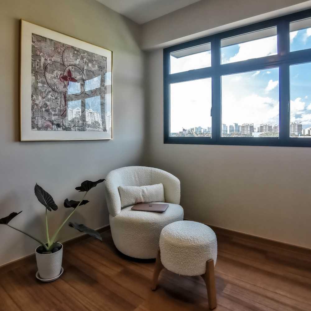 contemporary bedroom with vinyl flooring and parquet floor