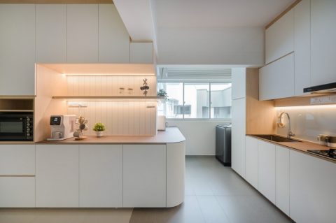 minimalist kitchen with countertop and homogeneous tiles 2