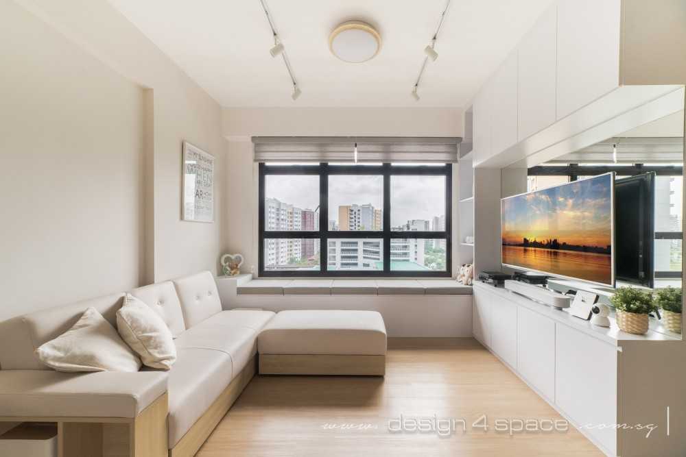 minimalist living room with settee and tv console