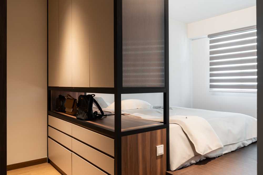 modern bedroom with wardrobe and built in bed