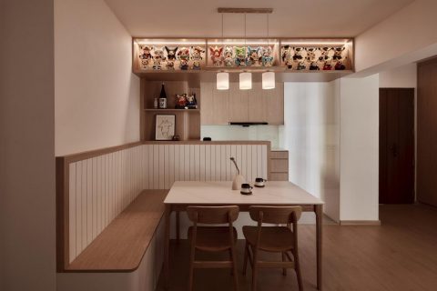 minimalist dining room with dining table and dining chairs