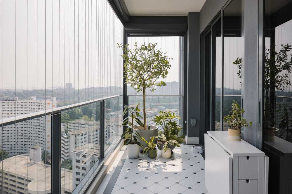 modern balcony with window grille and flooring