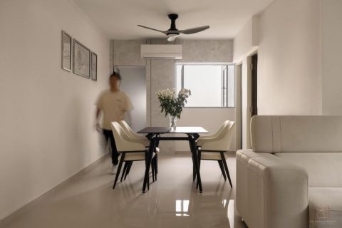 contemporary dining room with ceiling light and dining table